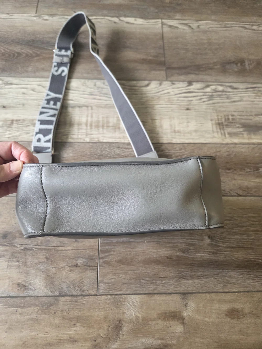 Stella McCartney Light Gray Perforated Logo Shoulder Bag with Branded Strap
